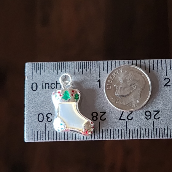 Christmas Stocking Tree MOP 925 Sterling Silver Pendant Charm Enamel Snowflake ❄ - Picture 4 of 14